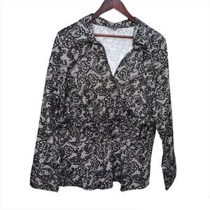 SIZE 14 Addition Elle Blqck  & White Faux Wrap Blouse